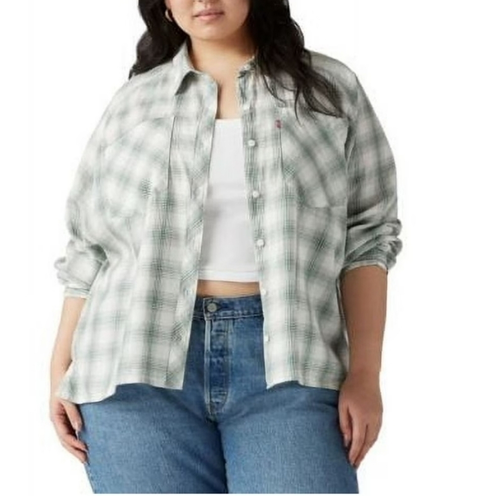 Levis Plus Size Harrison Cotton Long Bebe Plaid Dark Forest 